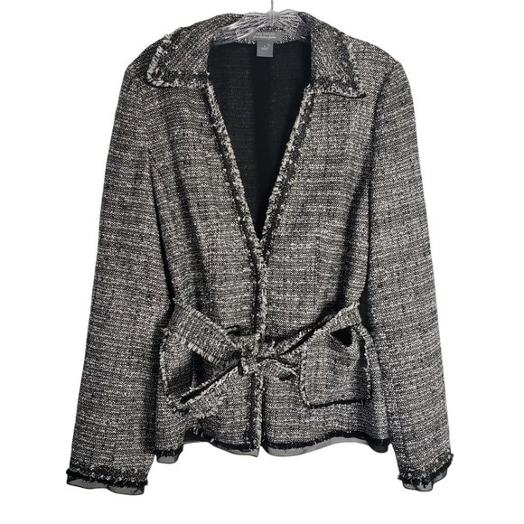 Ann Taylor Fine Italian Fabric Collared Belted Tweed Blazer Jacket - Picture 1 of 14